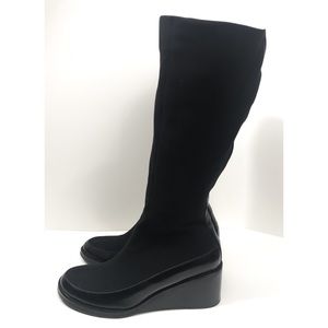 Donald J.Pliner Black Leather Stretch Crepe Boots